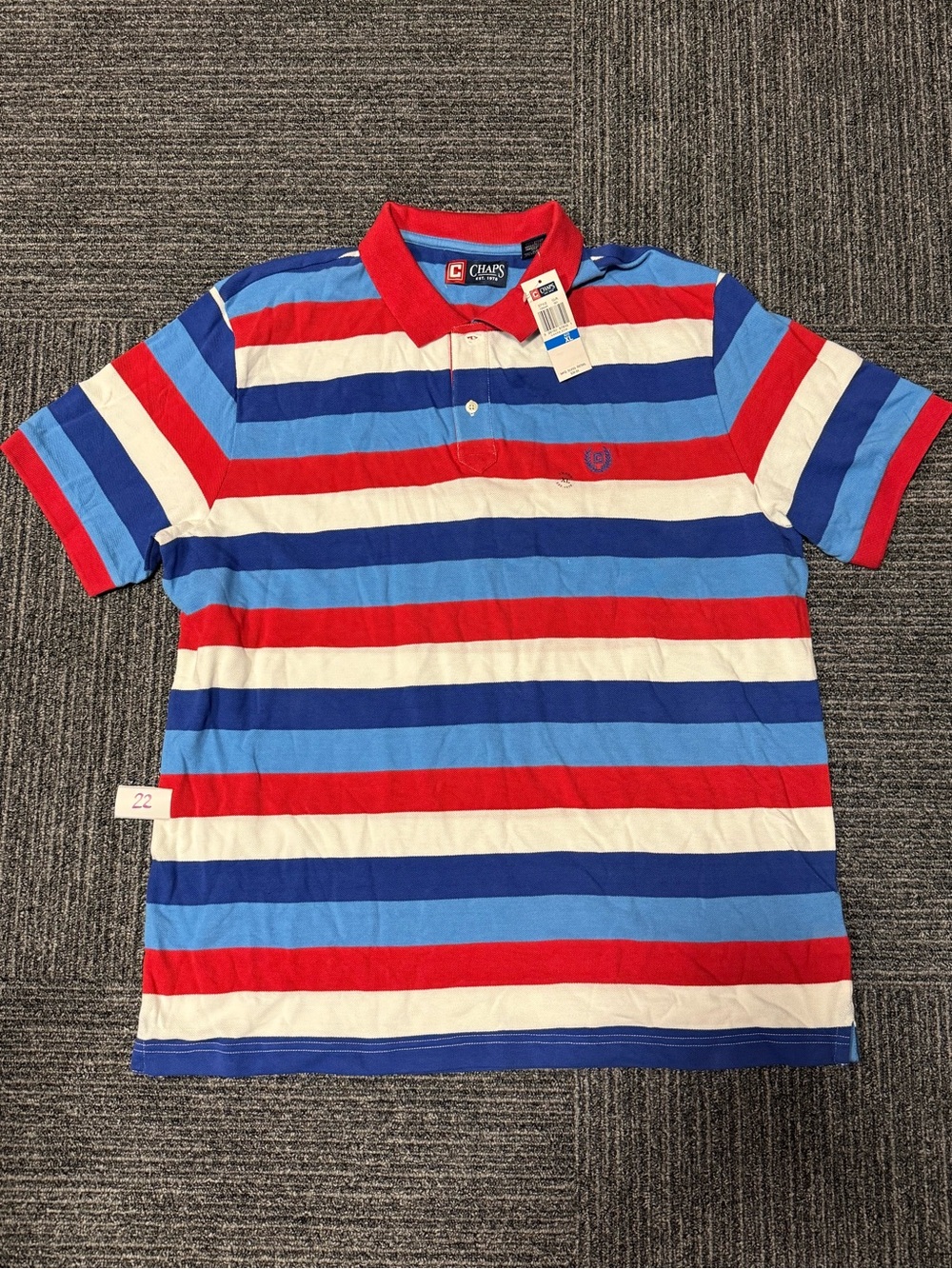 Chaps Striped Polo in Red, Blue & White
